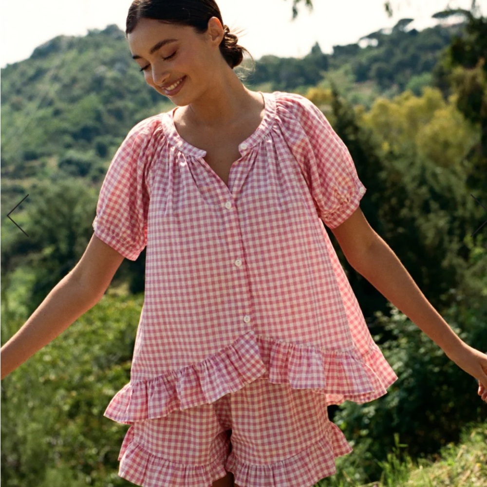 Charming Pink Checkered Women's Piyama Set